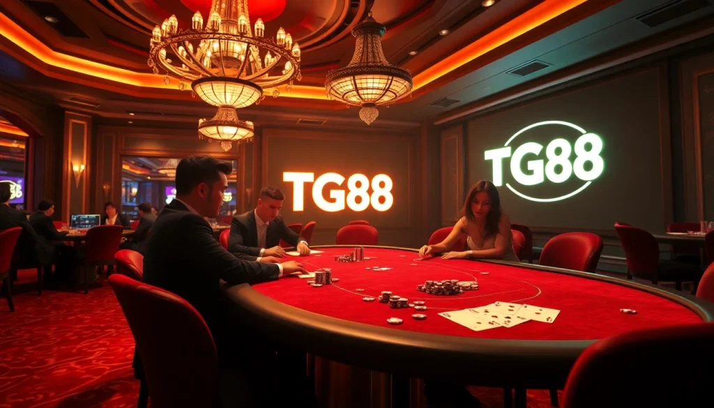 TG88 showcases a high-stakes poker game, highlighting strategy and player interaction in a dynamic casino atmosphere.